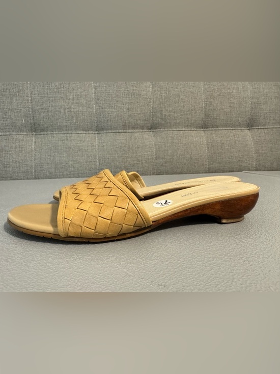 Etienne Aigner Shoes - Etienne Aigner Tan Woven Leather Slide Sandals 7.5